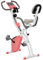HOMCOM Vélo d'appartement pliable, vélo d'exercice, home traîner pour adultes, 8 niveaux de résistance magnétique, capteurs pouls main, écran LCD multifonction, selle réglable, acier, rose, blanc