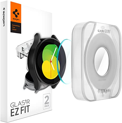 Spigen Glas.tR EZ Fit Schutzfolie kompatibel mit Samsung Galaxy Watch 5 44mm, Galaxy Watch 4 44mm, 2 Stück, Kratzfest, 9H Härte Folie