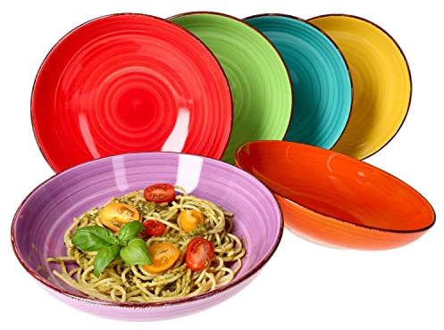 MamboCat Lot de 6 assiettes à spaghetti creuses Coloris uni - Diamètre : 23,5 cm 800 ml Pour 6 personnes Assiette à pâtes Assiette à soupe Plat de service