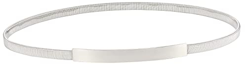 JasGood Damen Skinny Metallgürtel Modische Elastische Taillengürtel Gold Silber Bund Gürtel Hüftgurt, Silber, 74cm