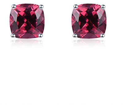 LP LOHASPIE Ohrstecker für Damen Sterling Silber Massiv 925 Fassung Kissenschliff Natürlicher Edelstein Geburtsstein Ohrstecker rhodiniert Edler Schmuck für Geburtstag Jubiläum (Rhodolit Granat)