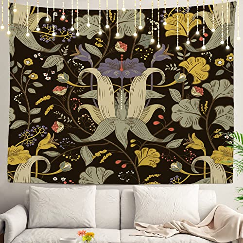 Shrahala Goldfarbener Vintage-Kunst-Wandteppich, schwarzer Jugendstil, Wandbehang, großer Wandteppich, Dekoration, Polyesterfaser, weißer Saum, für Schlafsaal, 130 x 150 cm