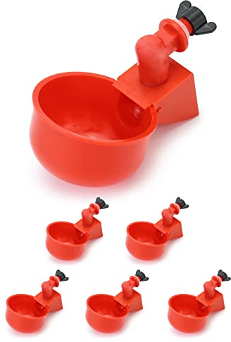QWORK® 6PCS Automatic Poultry Drinker, Red Plastic Chicken Water Dispenser for Buckets Boxes Troughs 3/8 Inch Thread