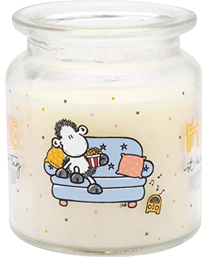 Sheepworld Kerze im Glas Heute | Duftkerze, Vanille, Höhe 9 cm, Durchmesser 7,5 cm, Glas mit Motivdruck | 48197