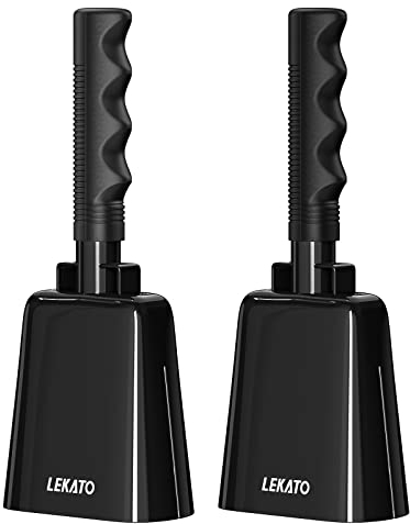 Campana da mucca in acciaio da 8 pollici con manico, LEKATO confezione da 2 campanacci per eventi sportivi Campana da tifo per partite di calcio, feste, concerti, lauree, scuola, fattoria (nero)