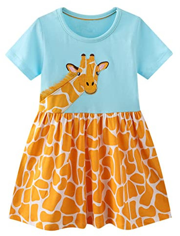 Little Girls Summer Dress Cotton Giraffe Dresses Girl's Short Sleeve Shirt Tops for Kids 2-7 Years