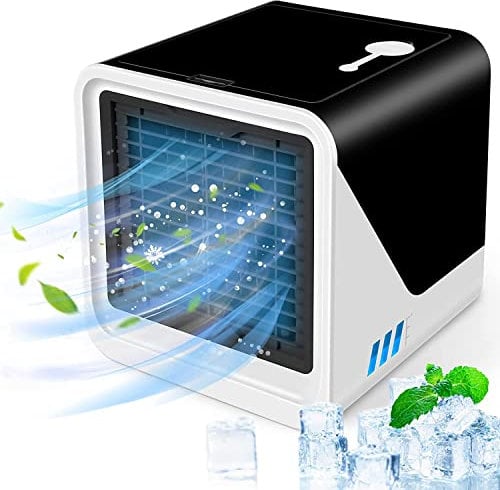 GALER Portable Air Conditioner Fan, 3 in 1 Personal Mini Cooling Fan with Water Mist Spray, Speeds Evaporative Cooler Small Aircon Humidifier Spray Desk Home Office Room (Black)