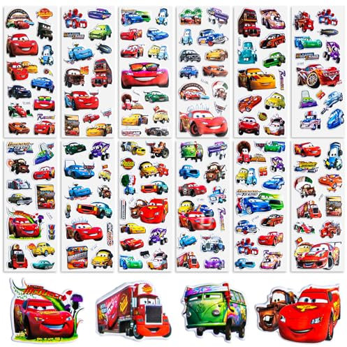 Chukua 12 Sheets Car Stickers, 3D Puffy Lightning Stickers for Children, Anime Stickers for Party Bags, Cartoon Stickers for Boys for Skateboard, Laptop, Scrapbook, Bike, Wall