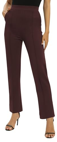EXCHIC Damen Business Büro Gerades Bein Arbeits Hosen Freizeit Elastische Taille Hosen mit Taschen(XL, Coco)