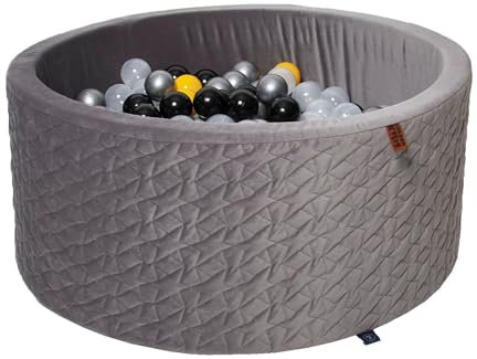 GoldenGroup Piscina de bolas para bebé, 90 x 40 cm, con 300 pelotas, juguete, piscina de terciopelo, zona de juegos interior, redonda, piscina de bolas de espuma, para niños, gris: menta, azul, plata,