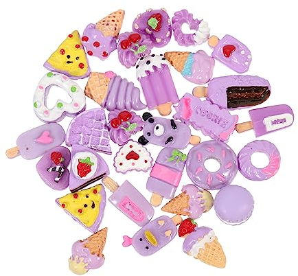 HEMOTON 30st Diy Zubehör Mini-süßigkeit Falsche Sü?igkeiten- Zauber Süßigkeiten in Großen Mengen Kuchenzubehör 3d-kuchenanhänger Mini-zubehör Kawaii-anhänger Violett Harz Material Nagel
