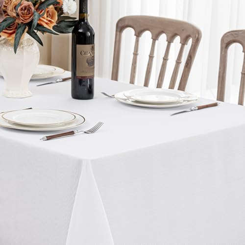 Softalker Tischdecke Weihnachten 80x80 Weiß abwaschbar Mitteldecke 210GSM Leinen Struktur kleines Tischtuch quadratisch Wasserabweisend Abwischbar Fleckschutz Deko für Party Geburtstag Outdoor Garten