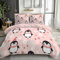 Quixora Bettwäsche Set 135 x 200 cm, Bettbezüge Mikrofaser mit Cartoon-Pinguin Druck, und Kissenbezug, für Jungen und Mädchen Kinder, pflegeleicht wendbar und superweich, Rosa Beige