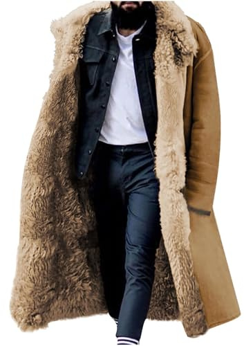 Men's Winter Jackets Lapel Collar Long Coats Mens Retro Faux Fur Collar Sheepskin Jacket Long Sleeve Fleece Lined Leather Motorcycle Jacket Big And Tall Men's Corduroy Jackets Cotton Fleece Coat