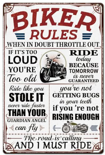 Hobbspring 1pc Vintage Metal Tin Sign 30x20cm Retro Iron Biker Rules Rusty Look Motorcycle Decor Poster for Garages Petrol Stations Home Wall Art Decorations