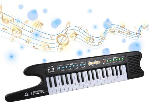 Hanzete 37-Key Electronic Keyboard Piano Portable Mini Electronic Organ Musical Instrument 8 Tones 6 Rhythms 10 Demo with Microphone S for Beginners Keyboards Piano Dual Power Modes