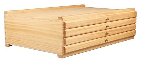 Wood Artist Supply Storage Box,4 Drawer Large Capacity Pine Wood Art Supplies Organiser with Compartment for Painting Accessoires Pastels Pencils Pens Brushes Stamp (4 Drawer)