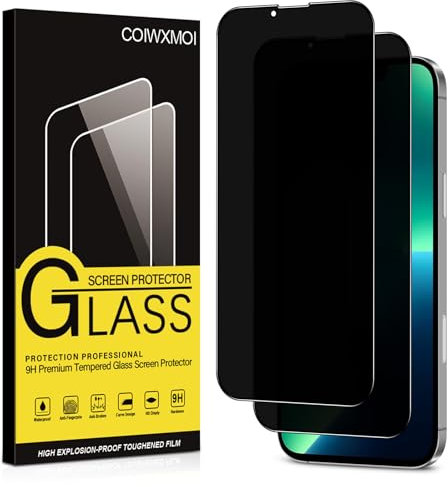 Coiwxmoi Protector Pantalla Privacidad para iPhone 13 Pro Max Cristal Vidrio Templado Antiespia 9H Dureza Anti-Arañazos Antihuellas Anti Espía Protectora Película Sin Burbujas Privacy Screen,2 Piezas