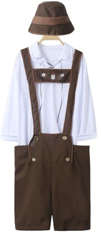 YOSUWOAI Costume da Oktoberfest da uomo, stile bavarese, vestito festivo con magliette e salopette corte e cappello tirolese, pantaloni tradizionali in pelle, stile retrò, Oktoberfest