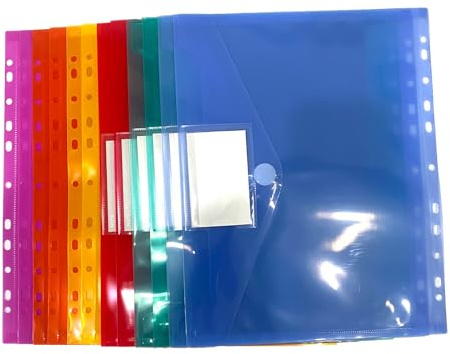 12 Stück Schnellhefter A4,Dokumentenmappe A4 mit 11 Lochrand,Wasserdichte Dokumententaschen in 6 Farben,Abheftbar für Ordner,Büromaterial mit Etikettentasche