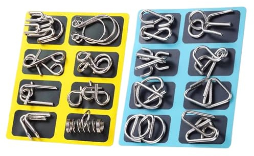 Metal Wire Puzzles - Educational Brain Test Toy for Skill Training | Silver Metal with 16 Piece Intelligence Set, Logic Challenge Game for School Travel Party Office Family