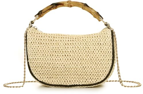 Jywmsc Borsa da Spiaggia Estiva in Paglia a Tracolla Lavorata All'uncinetto Alla Moda con Manici Superiori