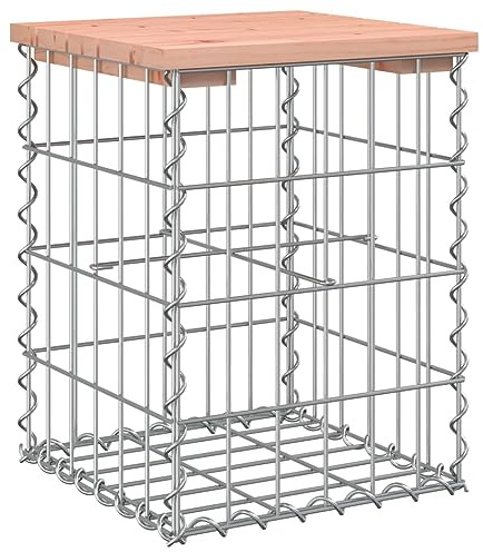 mtlskopl Banc de jardin 33 x 31 x 42 cm en bois massif de douglas avec socle gabion en acier galvanisé compact pour balcon, terrasse, coin, moderne, robuste, durable, jardin, extérieur