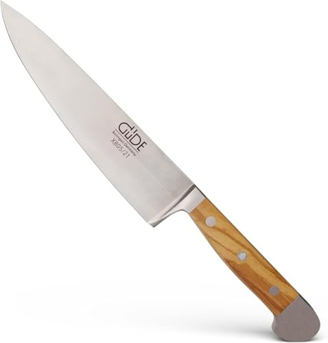Güde Alpha Olive Kochmesser, handgeschmiedet aus Solingen, rostfreier CMV-Stahl, Olivenholzgriff, 21 cm Standardausführung