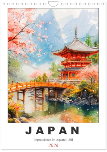 Japan. Impressionen im Aquarell-Stil (Wandkalender 2026 DIN A4 hoch), CALVENDO Monatskalender: Die Schönheit Japans in künstlerischen Bildern (CALVENDO Orte)