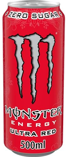 Monster Energy Ultra Red – 1 Lattina da 500 ml, Energy Drink Zero Zuccheri e Poche Calorie, Bevanda Energetica dal Gusto Leggero e Rinfrescante di Frutti Rossi