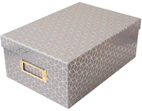 American Crafts Gray Geo with Rose Gold Foil 11x7.4x4.3 Photo Storage & Organizer Box