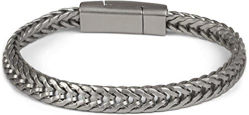 styleBREAKER flaches Zopfketten Armband mit Magnetverschluss, Kette, Schmuck, Unisex 05040131, Farbe:Silber matt