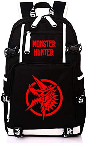 WANHONGYUE Monster Hunter Spiel Backpack Schüler Schultasche Laptop Rucksäcke Freizeittasche Daypack Schwarz-2