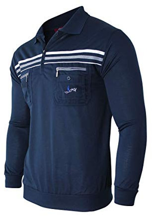 Humy Herren Langarm Poloshirt, Polohemd, Blousonshirt aus Baumwoll-Mix (M bis 3XL) (M, [M5] Navy)