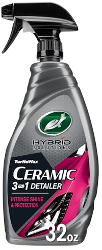 Turtle Wax Hybrid Solutions Ceramic 3-in-1 Car Detailer, Waterless Car Wash, Long-lasting HydrophobicWax Protection and High Gloss Shine, Safe For All Exterior Surfaces, 32 oz (Pack of 1)