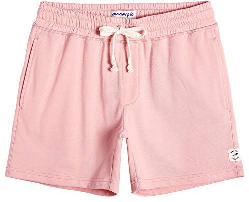 MaaMgic Pantalone Corti Sportivi in Felpa di Cotone da Uomo Pantaloncini da Corsa Jogging Allenamento Palestra Vita Elasticizzata con Coulisse 14cm, Rosa Chiaro, XL