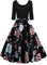 AXOE Damen Rockabilly Kleid Langarm 60er Jahre mit Blumenmuster Partykleid Farbe 6B, Gr.42, XL