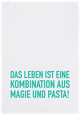 Geschirrtuch weiß, Pasta mit Magie in türkis