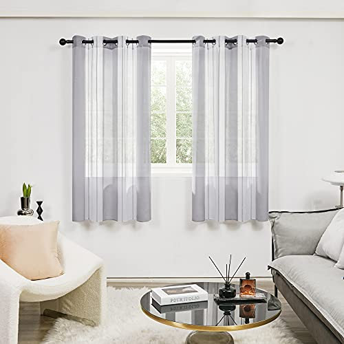 Deconovo Gardinen Transparent in Leinenoptik Streifenmuster, Gardinenschals Wohnzimmer Modern, Vorhänge halbtransparent Ösen, 183x140 cm(HöhexBreite), Grau, 2er Set