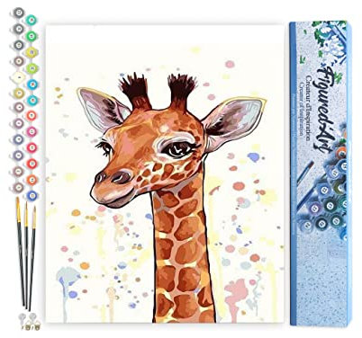 Figured'Art Peinture par Numéro Adulte Girafe souriante - Activité Manuelle Kit de Loisir Créatif DIY Numéro d'Art Complet - 40x50cm sans châssis en bois