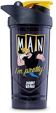 Shieldmixer Johnny Bravo Pretty Eiweiß Shaker - Shaker Proteinshake 700ml - Gym Shaker - Für eiweiß- & Sportgetränke - Shake becher - Gym Zubehör - Trinkflasche, Schwarz - Pro Classic Protein Shaker