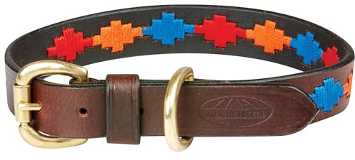 WeatherBeeta Polo Leather Dog Collar, Beaufort Brown/Red/Orange/Blue, Medium