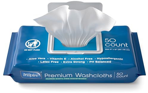 Inspire Lingettes humides pour adultes, débarbouillettes | Lingettes pour adultes pour incontinence et nettoyage pour personnes âgées, 20,3 x 30,5 cm (50 pièces (lot de 1))