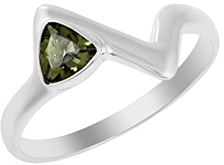 Ravishing Impressions Jewellery Moldavit Edelstein 925 Sterling Silber Statement Solitär Ring Geburtstagsgeschenk für Frauen Stein Moldavit, Stein:, Moldavit