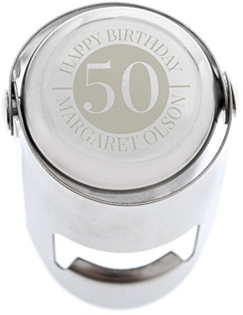 Personalised Stainless Steel Prosecco Bottle Stopper Engraved with A Number & Message. Anniversary/Birthday Gift