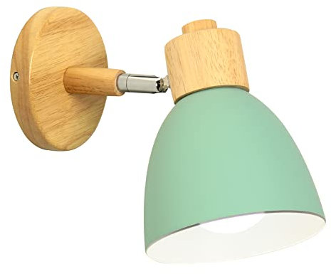 WOTTES Aplique de Pared Interior Nórdico E27 Lámpara Pared Dormitorio Moderno Luz de pared Ajustable en Madera y Metal,Iluminación Decorativa para Habitacion Pasillo Escalera Cabecera (Verde)