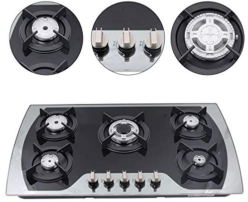 5 Burner Gas Cooker Tempered glass hob with 5 gas burners