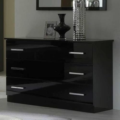 DANSMAMAISON Commode 3 tiroirs Laqué Noir Brillant - Arezzo - L 118 x l 46 x H 82 cm