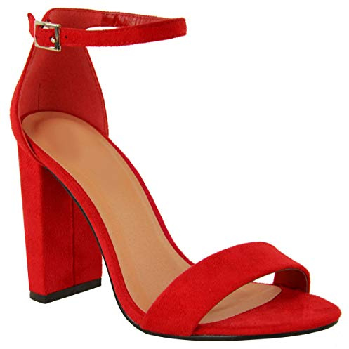 Fashion Thirsty Womens Ladies Block High Heels Ankle Strap Sexy Open Toe Shoes Comfort Heeled Party Occasion Strappy Slip On Heel Dress Sandals