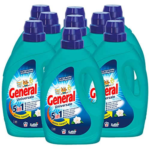9x detersivo liquido General Universale 5in1 per Lavatrice 44 Lavaggi - 9 Flaconi da 1,98L ognuno